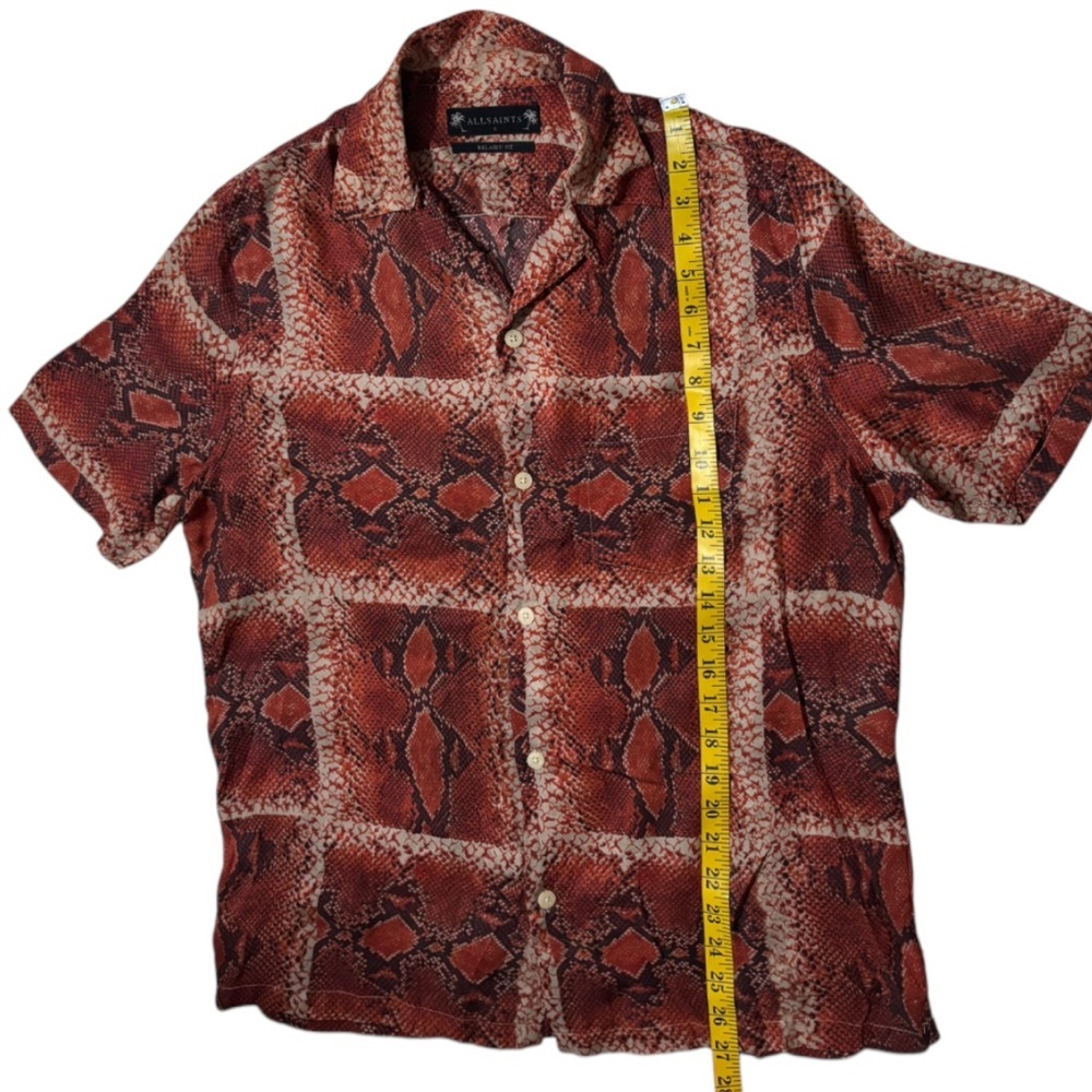 All Saints Red Snake Print Casual Button Down Shirt - Picture 14 of 15